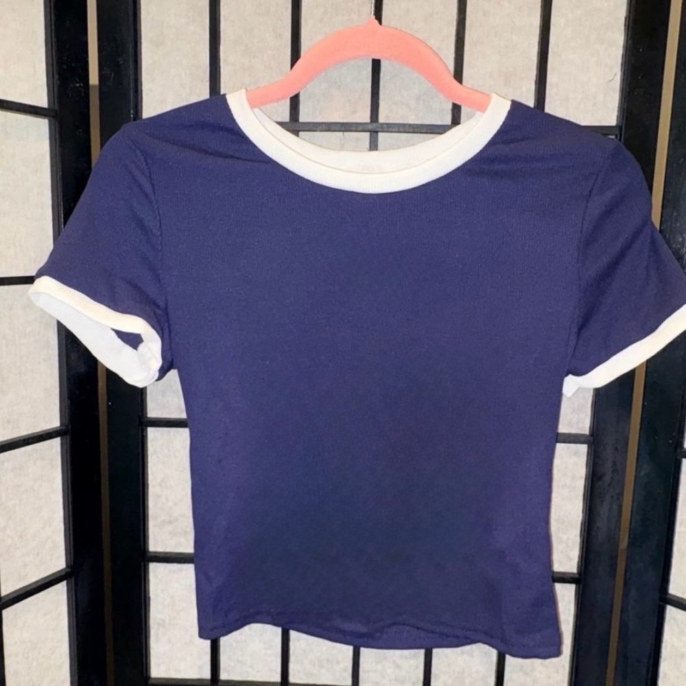 SHEIN Teen Navy Blue & White Ringer Crop Tee Size 14Y NEW